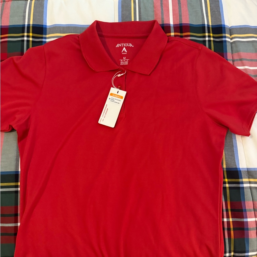 New! Antigua Solid Red Polo Shirt